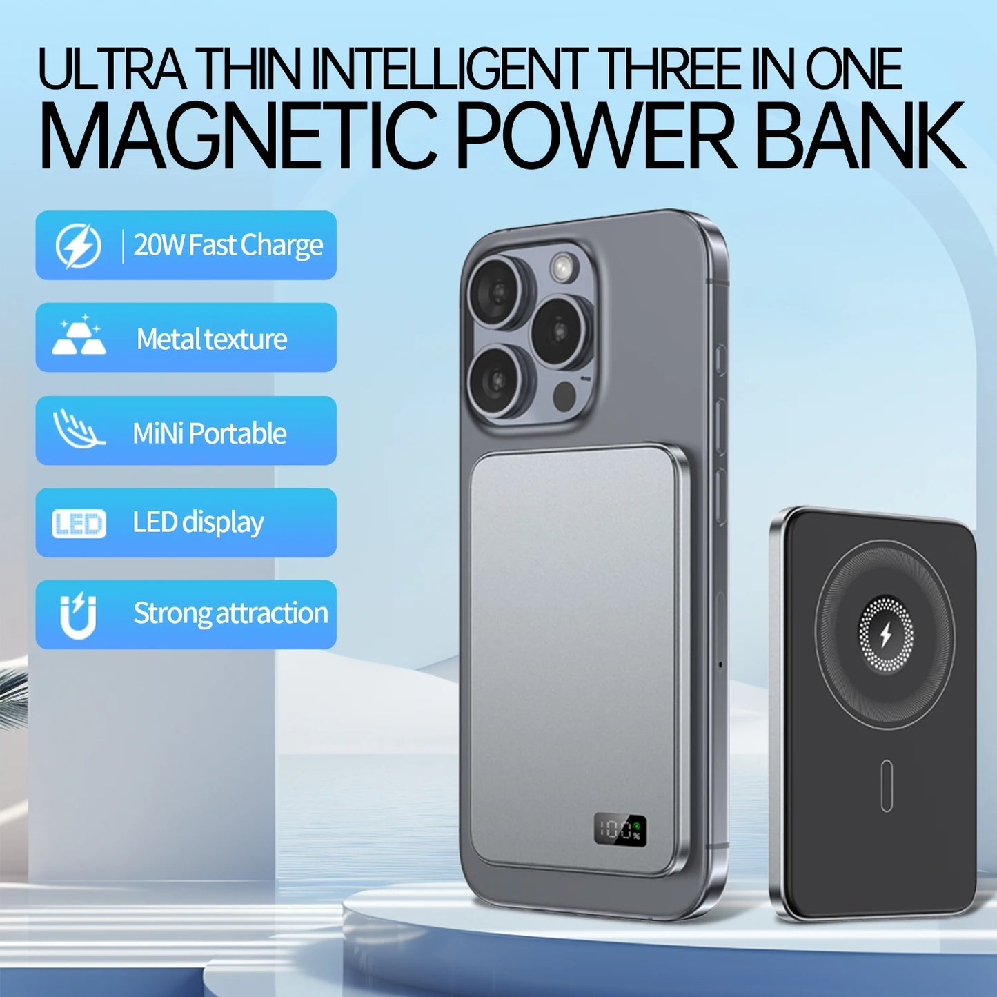 Black - Magnetic Power Bank (5000mAh)